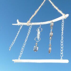 Suncatcher L Treated driftwood, cut glass pieces, Swarovski crystals etc